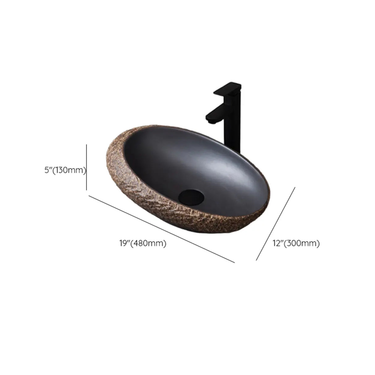 Beige Finish Hand Carved Oval Shape Ceramic Bowl Sinks Image - 42