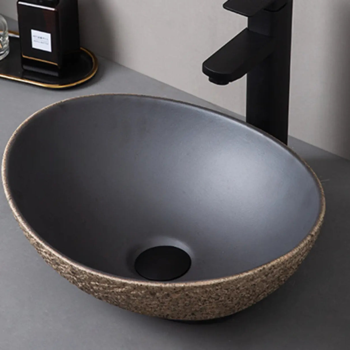 Beige Finish Hand Carved Oval Shape Ceramic Bowl Sinks Image - 26