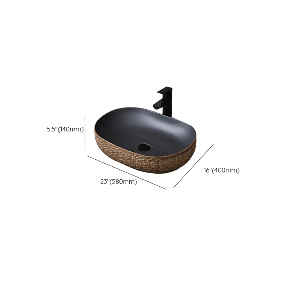 Beige Finish Hand Carved Oval Shape Ceramic Bowl Sinks Image - 43