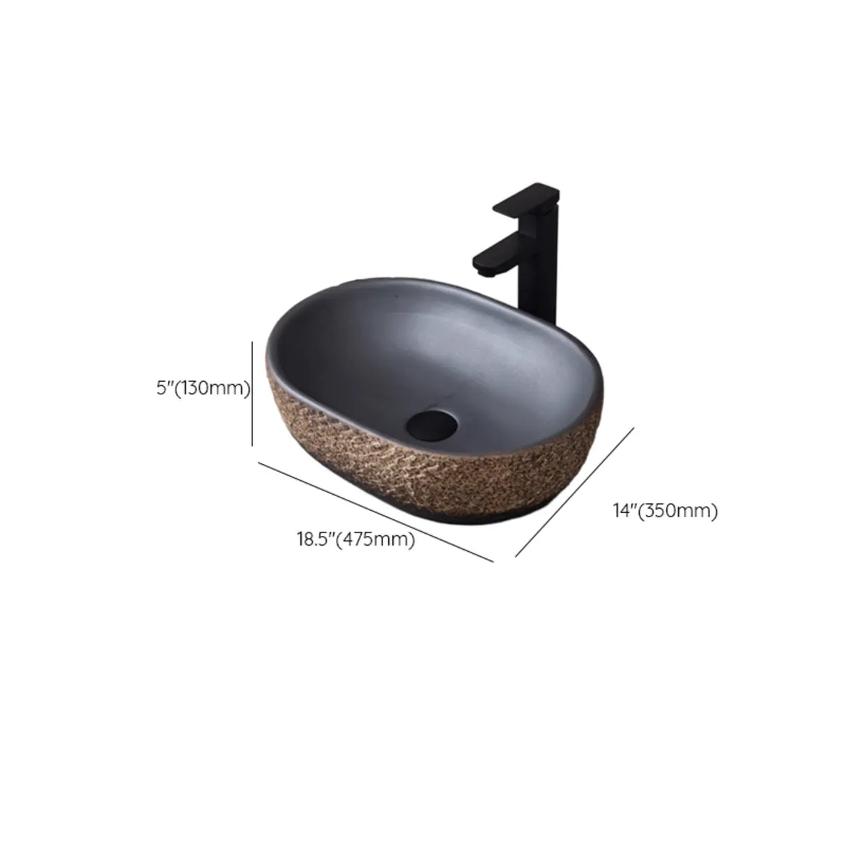 Beige Finish Hand Carved Oval Shape Ceramic Bowl Sinks Image - 44