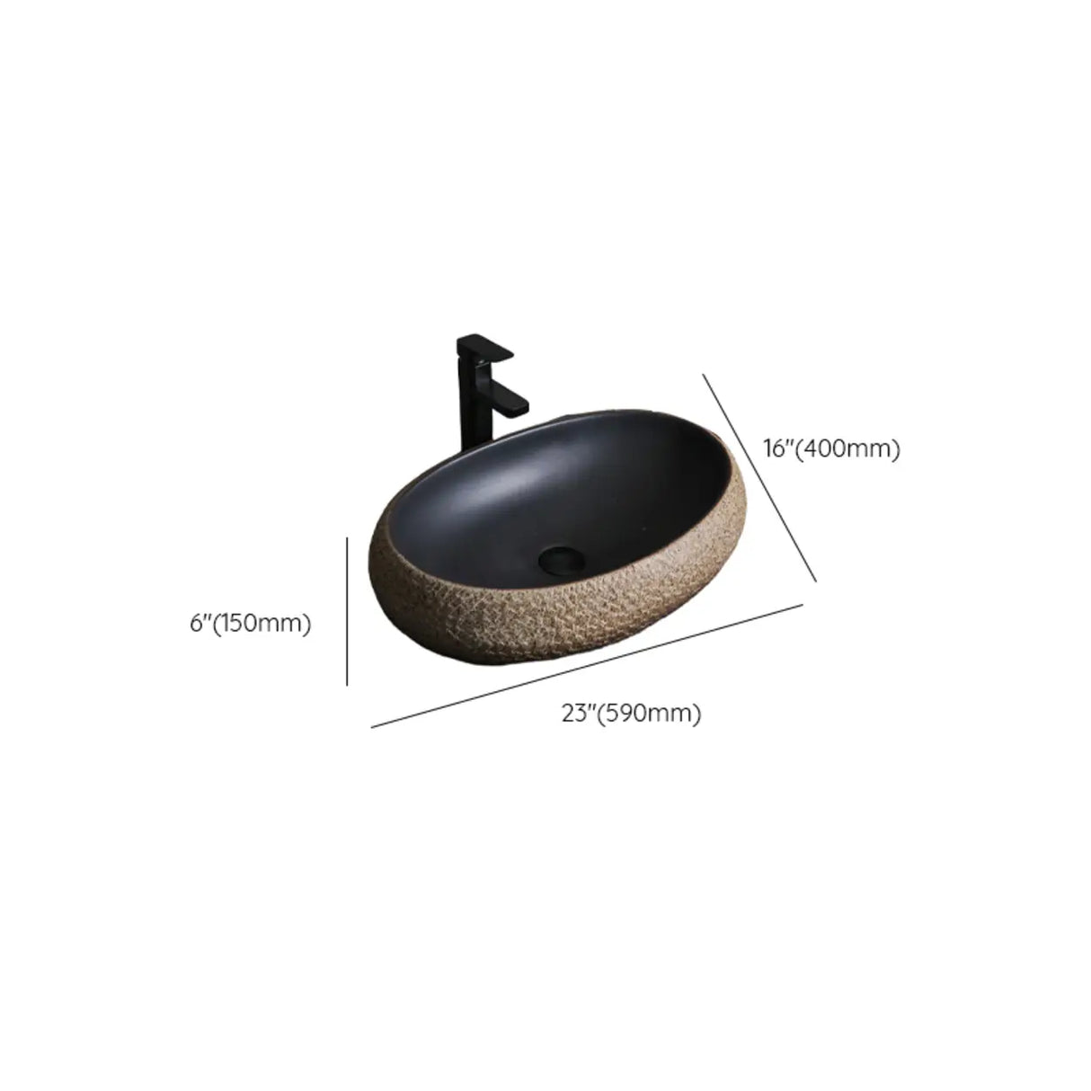 Beige Finish Hand Carved Oval Shape Ceramic Bowl Sinks