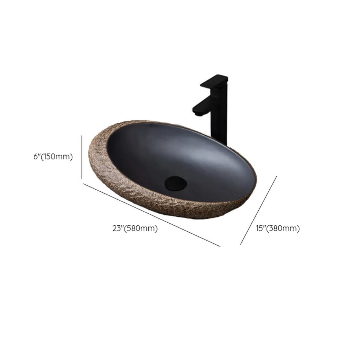 Beige Finish Hand Carved Oval Shape Ceramic Bowl Sinks Image - 30