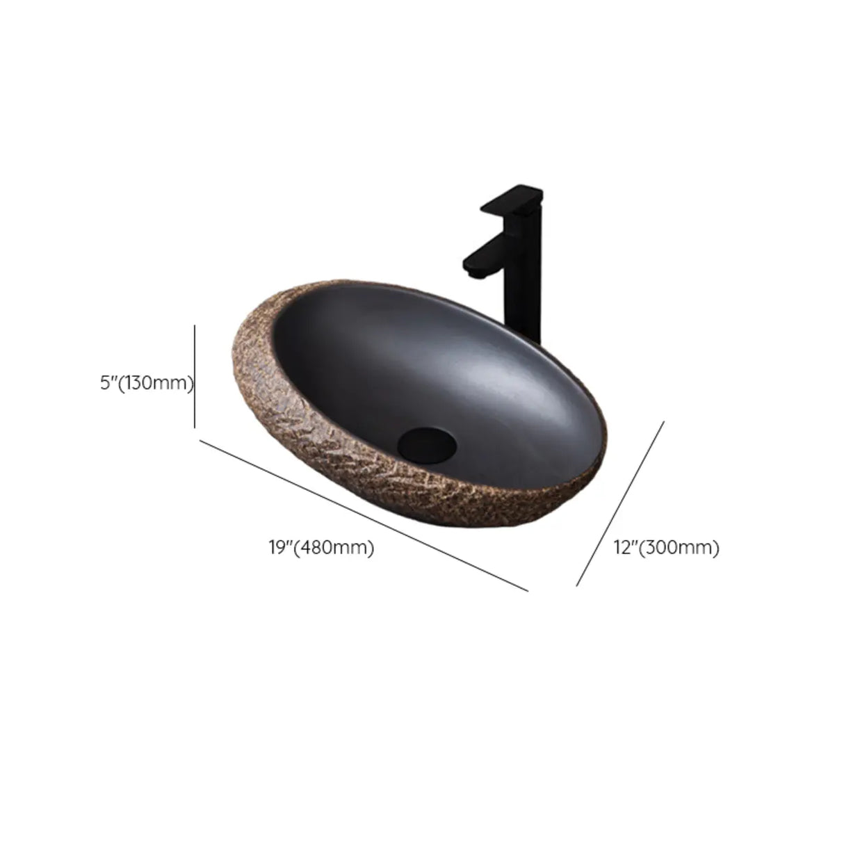 Beige Finish Hand Carved Oval Shape Ceramic Bowl Sinks Image - 31