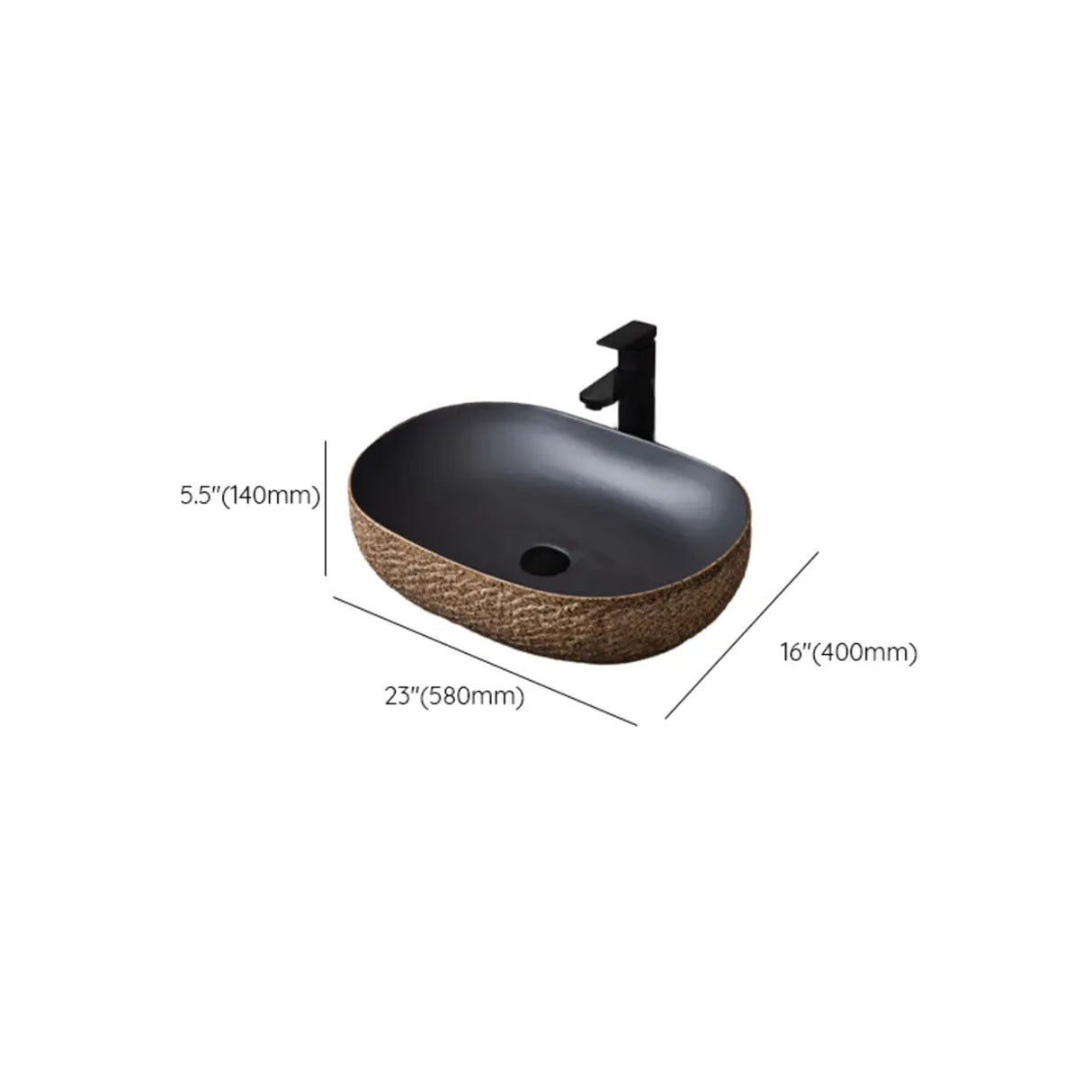 Beige Finish Hand Carved Oval Shape Ceramic Bowl Sinks Image - 32