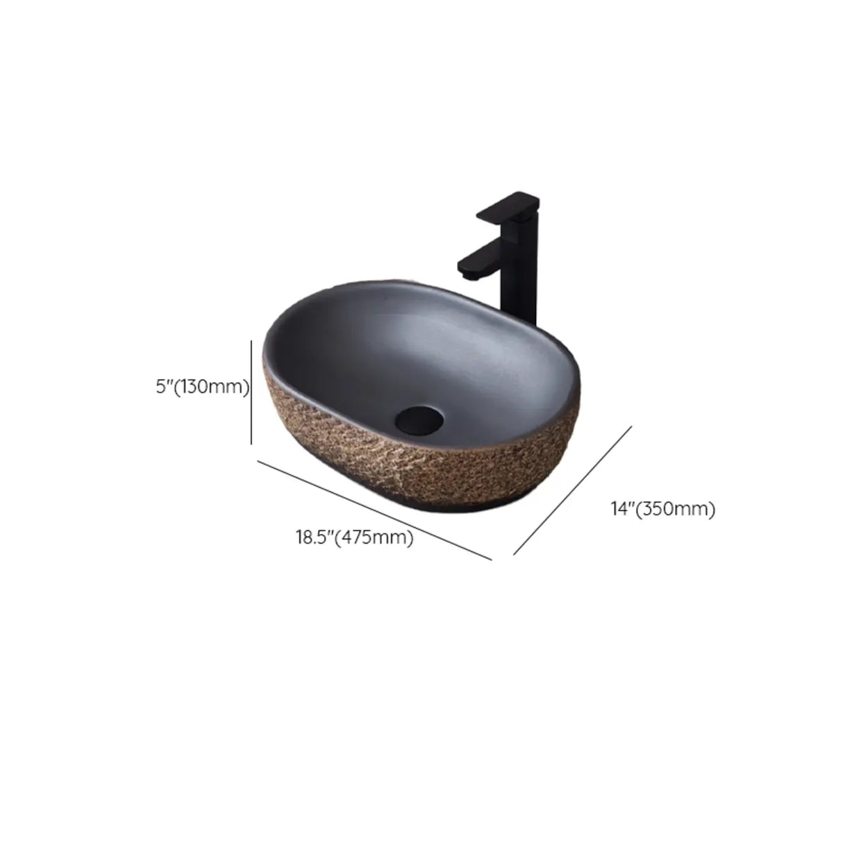 Beige Finish Hand Carved Oval Shape Ceramic Bowl Sinks Image - 33