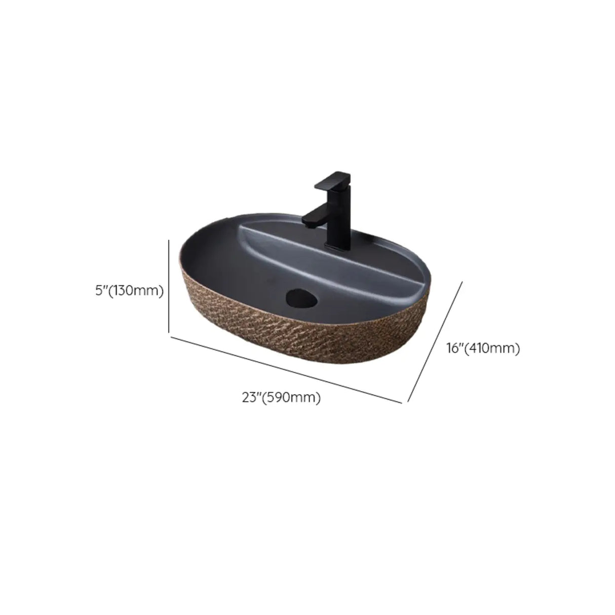 Beige Finish Hand Carved Oval Shape Ceramic Bowl Sinks Image - 34