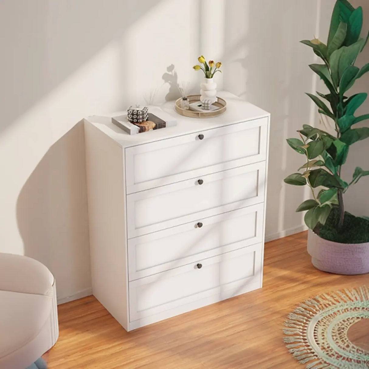 Beige Finish Metal Narrow Length Dresser for Drawers Image - 14