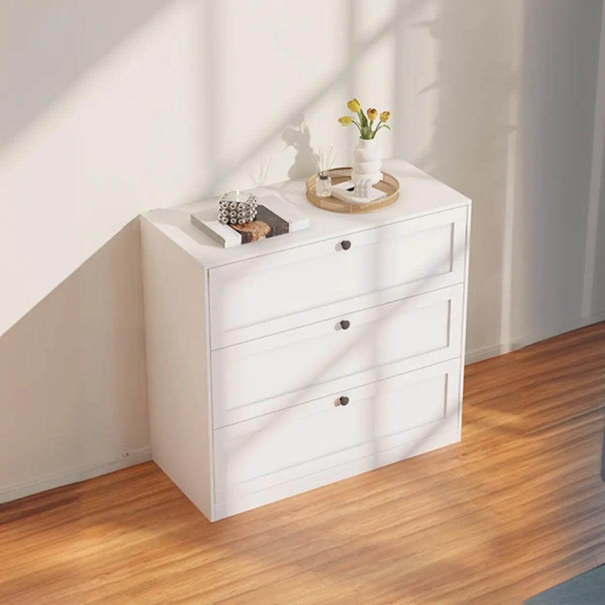 Beige Finish Metal Narrow Length Dresser for Drawers Image - 15