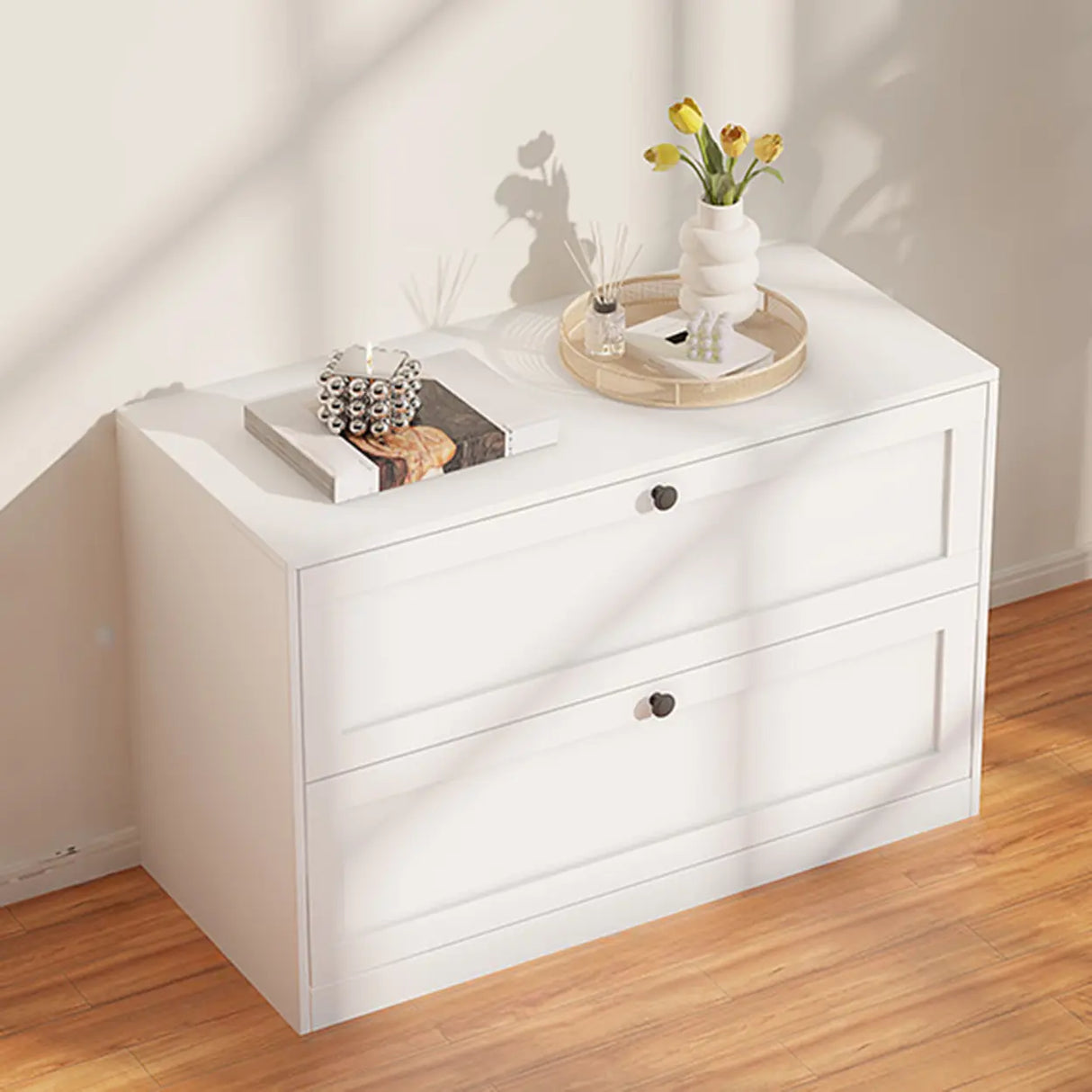 Beige Finish Metal Narrow Length Dresser for Drawers Image - 16