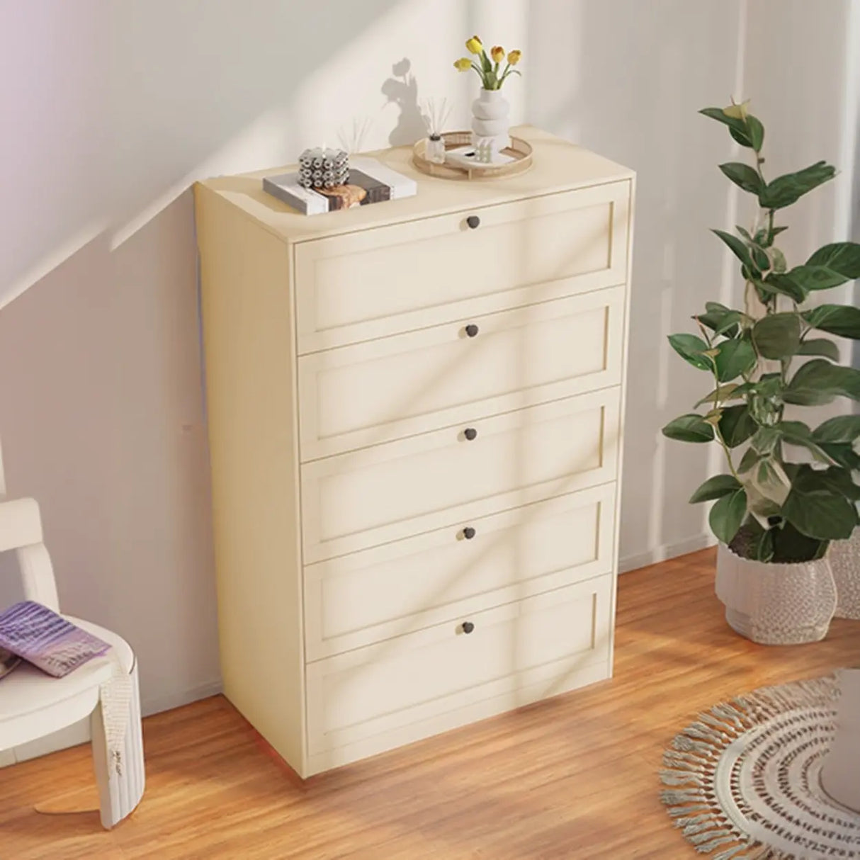 Beige Finish Metal Narrow Length Dresser for Drawers Image - 17