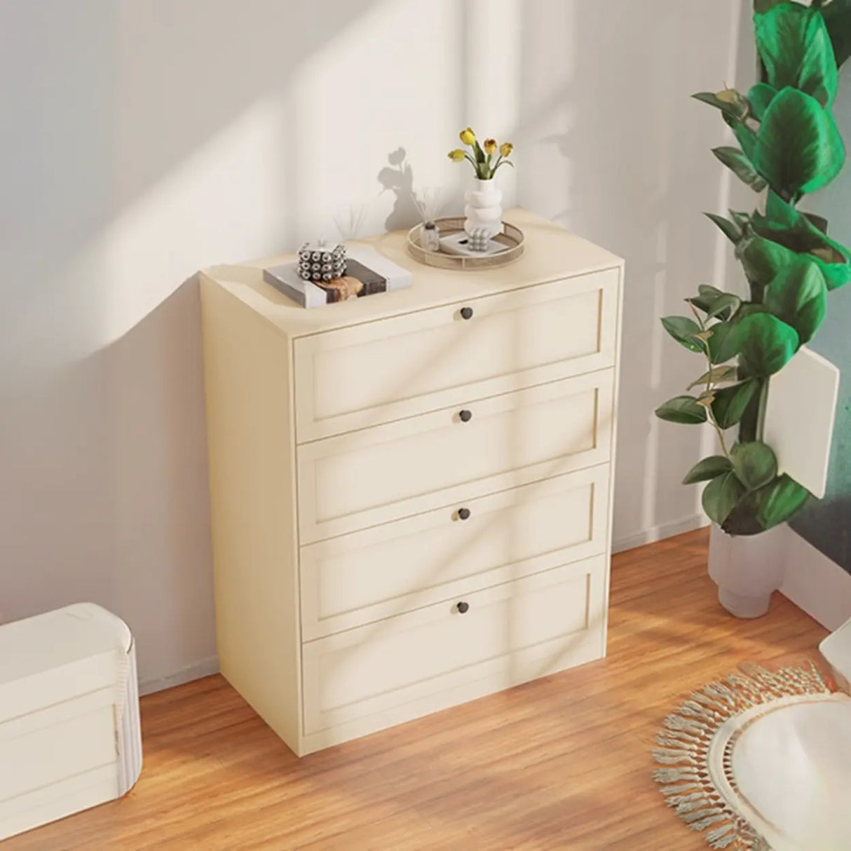 Beige Finish Metal Narrow Length Dresser for Drawers Image - 18