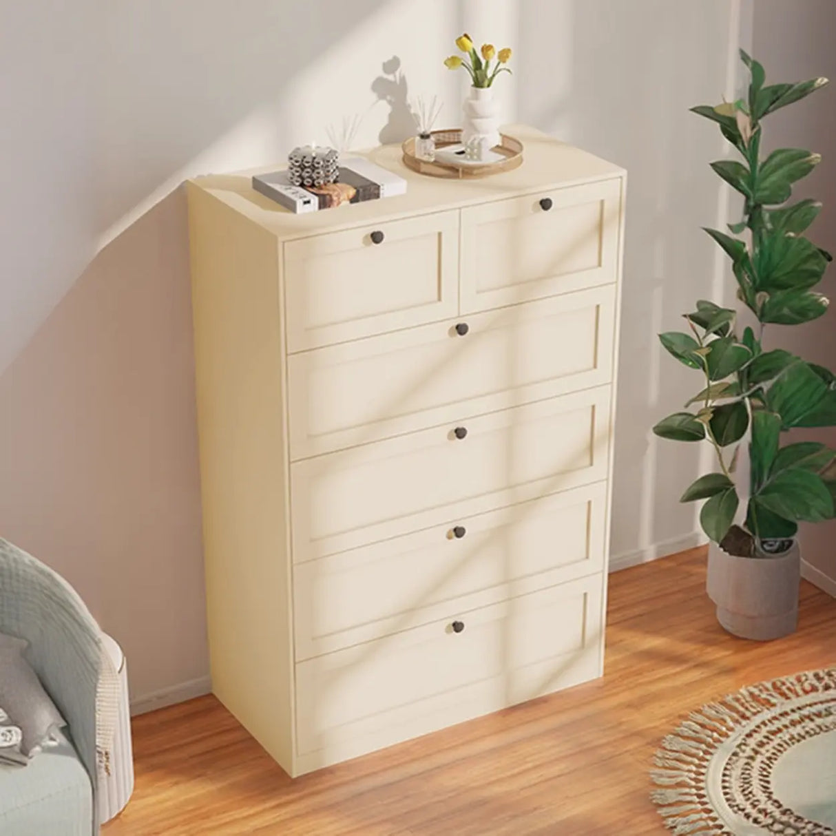 Beige Finish Metal Narrow Length Dresser for Drawers Image - 19
