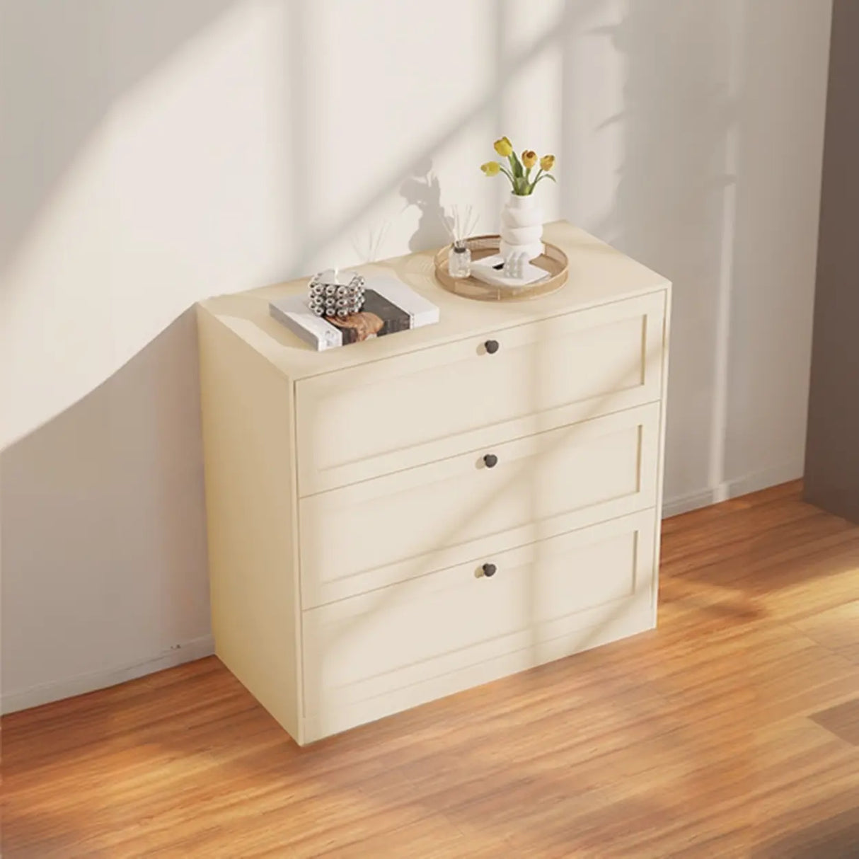 Beige Finish Metal Narrow Length Dresser for Drawers Image - 20