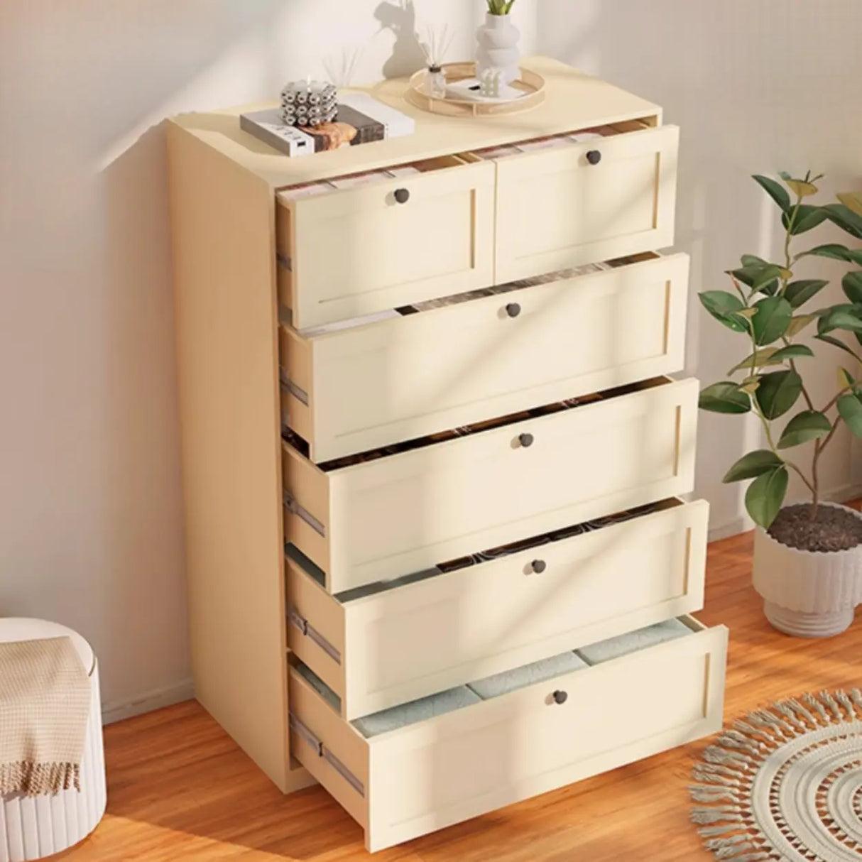 Beige Finish Metal Narrow Length Dresser for Drawers Image - 3