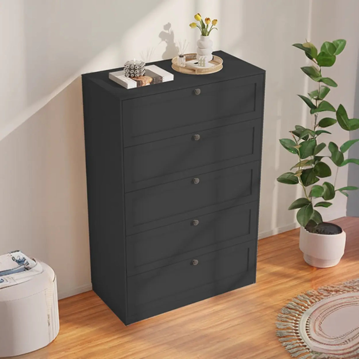 Beige Finish Metal Narrow Length Dresser for Drawers Image - 4