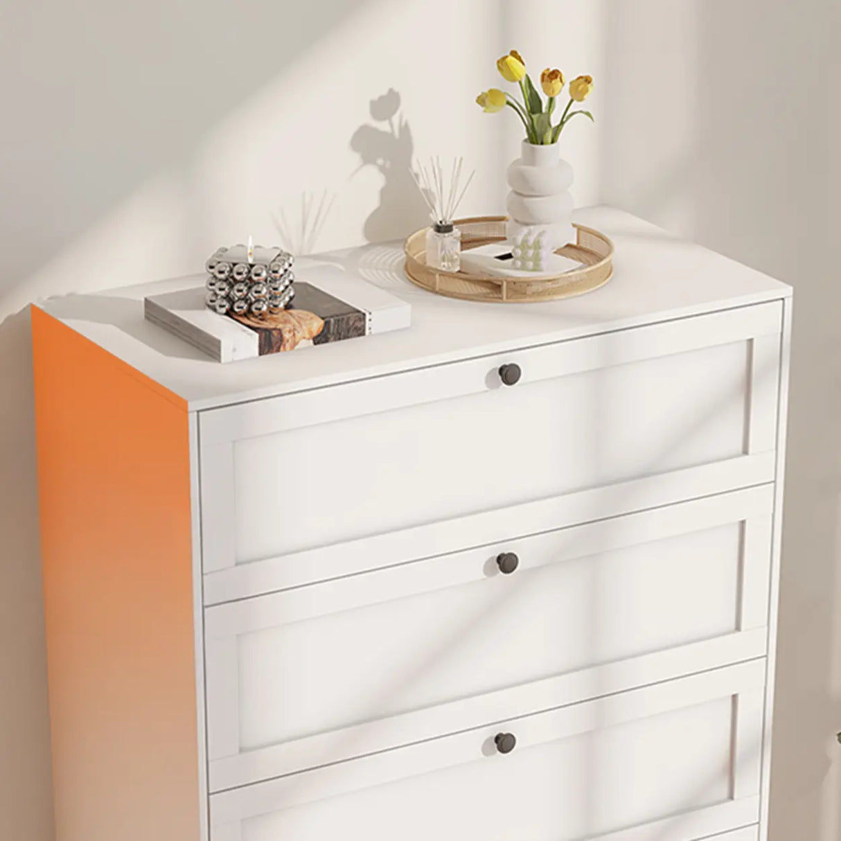 Beige Finish Metal Narrow Length Dresser for Drawers Image - 9