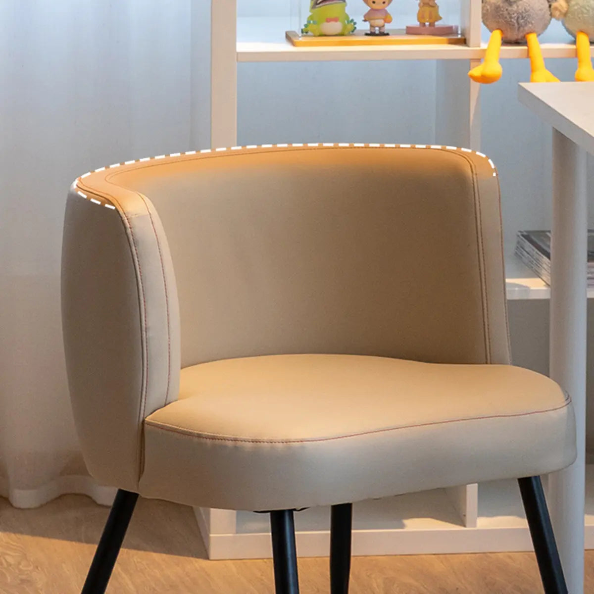 Beige Fixed Back Wood Four Legs Arm Chair with Pillow Image - 10