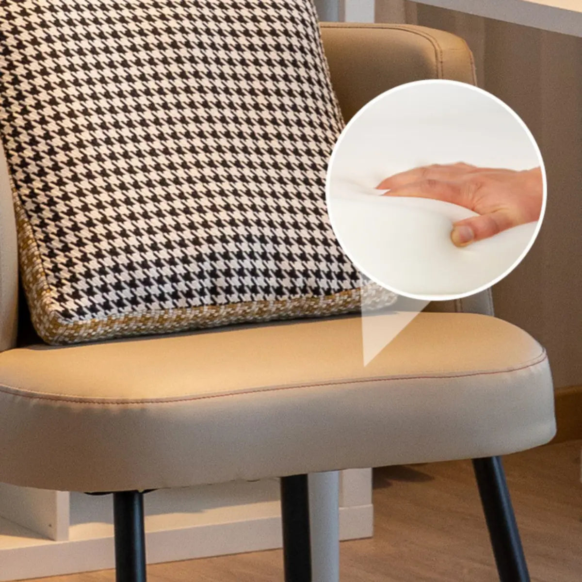 Beige Fixed Back Wood Four Legs Arm Chair with Pillow Image - 12