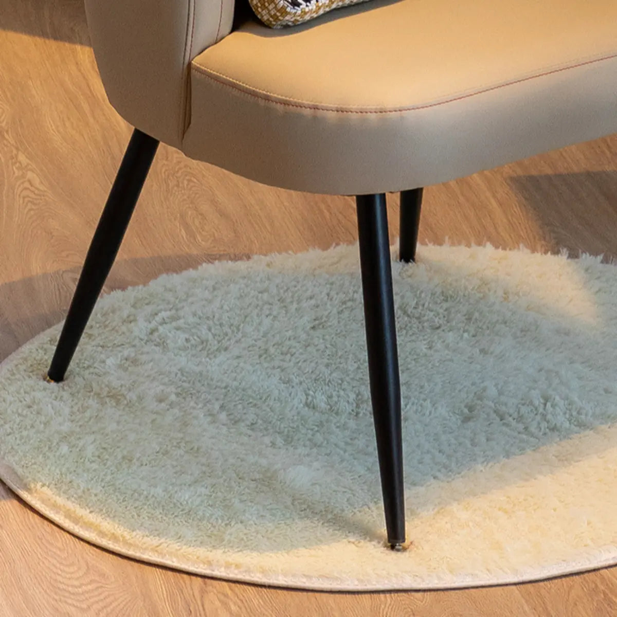 Beige Fixed Back Wood Four Legs Arm Chair with Pillow Image - 14