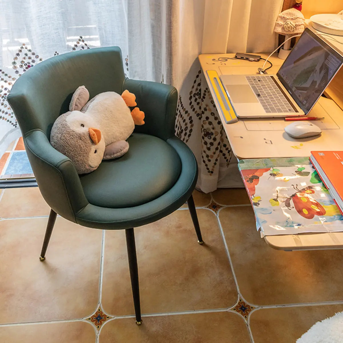 Beige Fixed Back Wood Four Legs Arm Chair with Pillow Image - 15