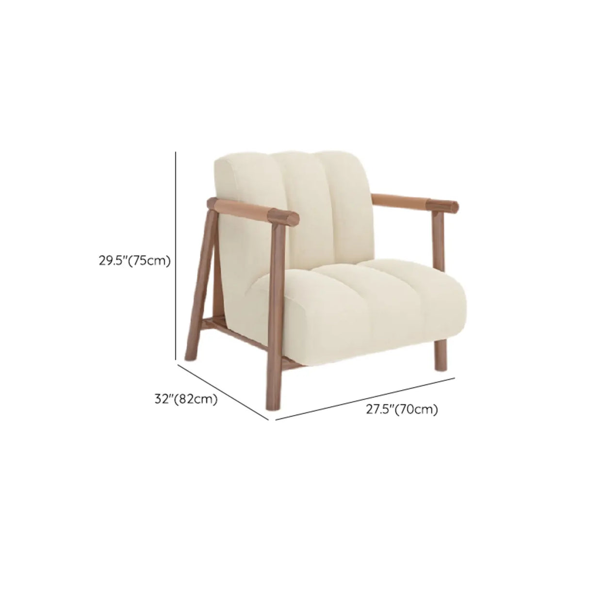 Beige Flannel Ash Wood Frame Fixed Back Accent Chair