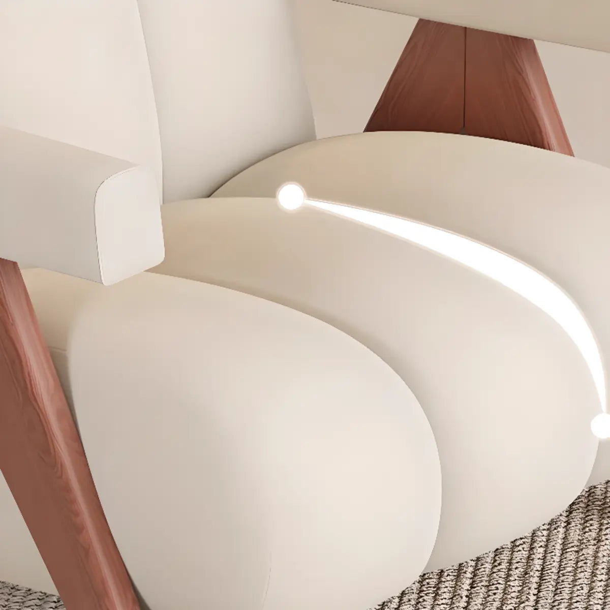 Beige Flannel Fixed Back Wooden Four Legs Arm Chair Image - 11