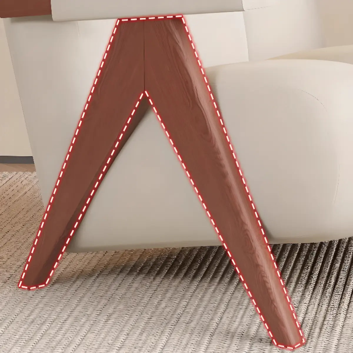 Beige Flannel Fixed Back Wooden Four Legs Arm Chair Image - 13