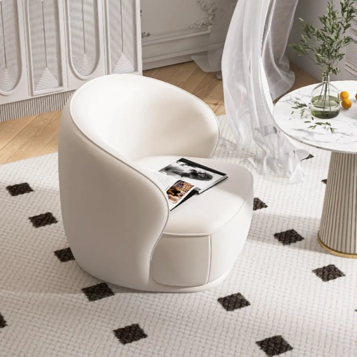 Beige Frosted Velvet Fixed Back Wood Frame Accent Chair Image - 1