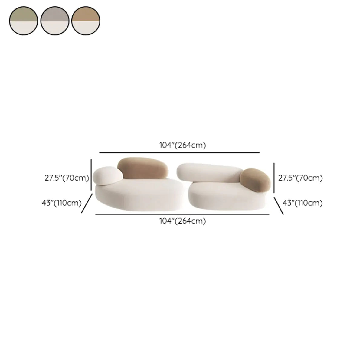 Beige Frosted Velvet Round Arms Curved Corner Sectional