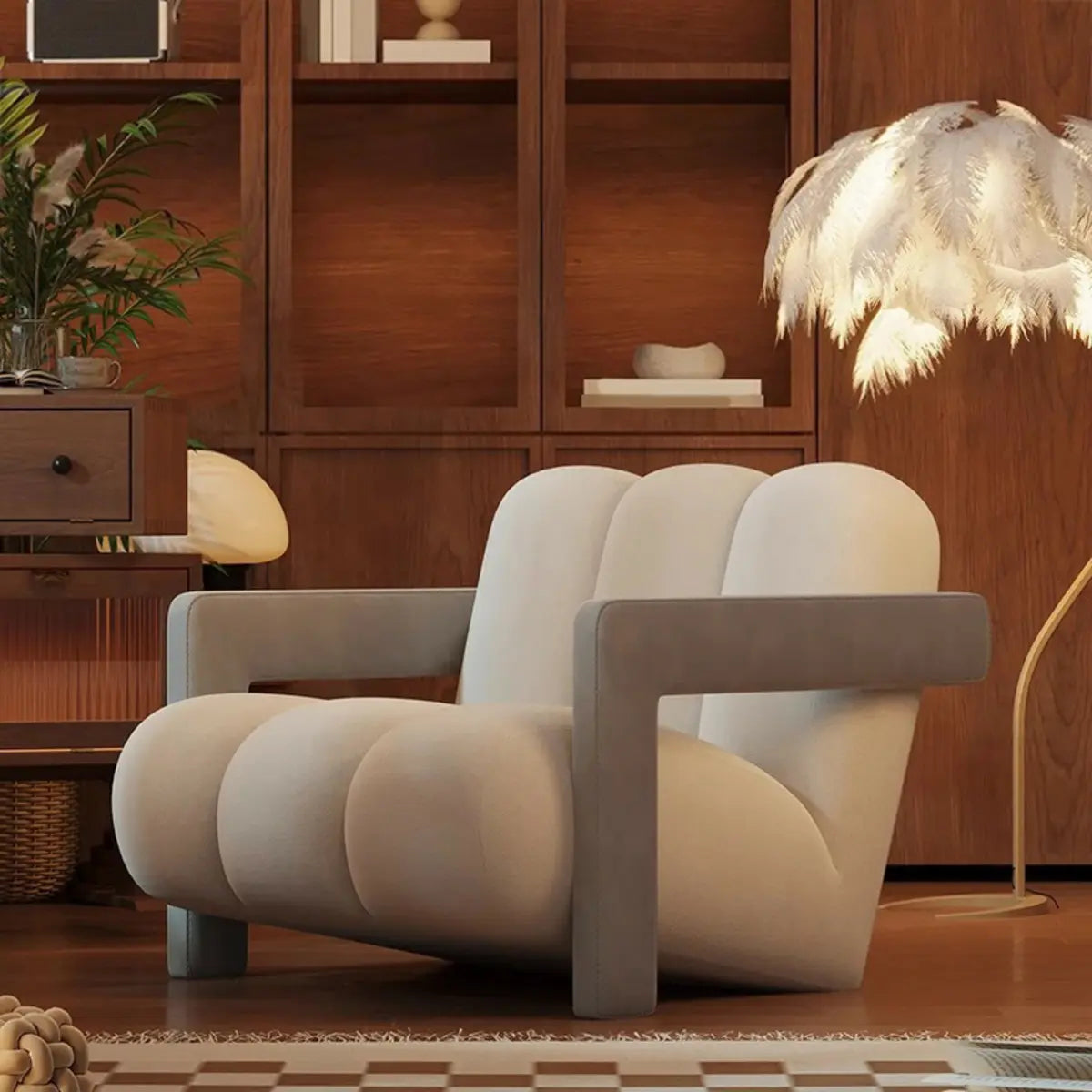 Beige-Khaki Scratch Resistant Flannel Lounge Chair Image - 10