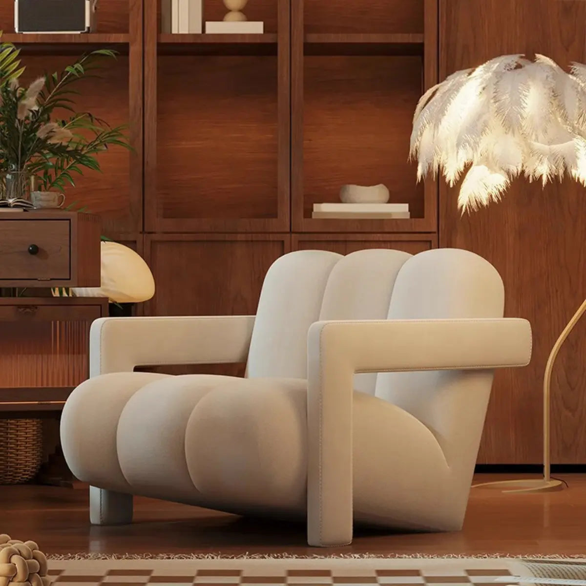 Beige-Khaki Scratch Resistant Flannel Lounge Chair Image - 11