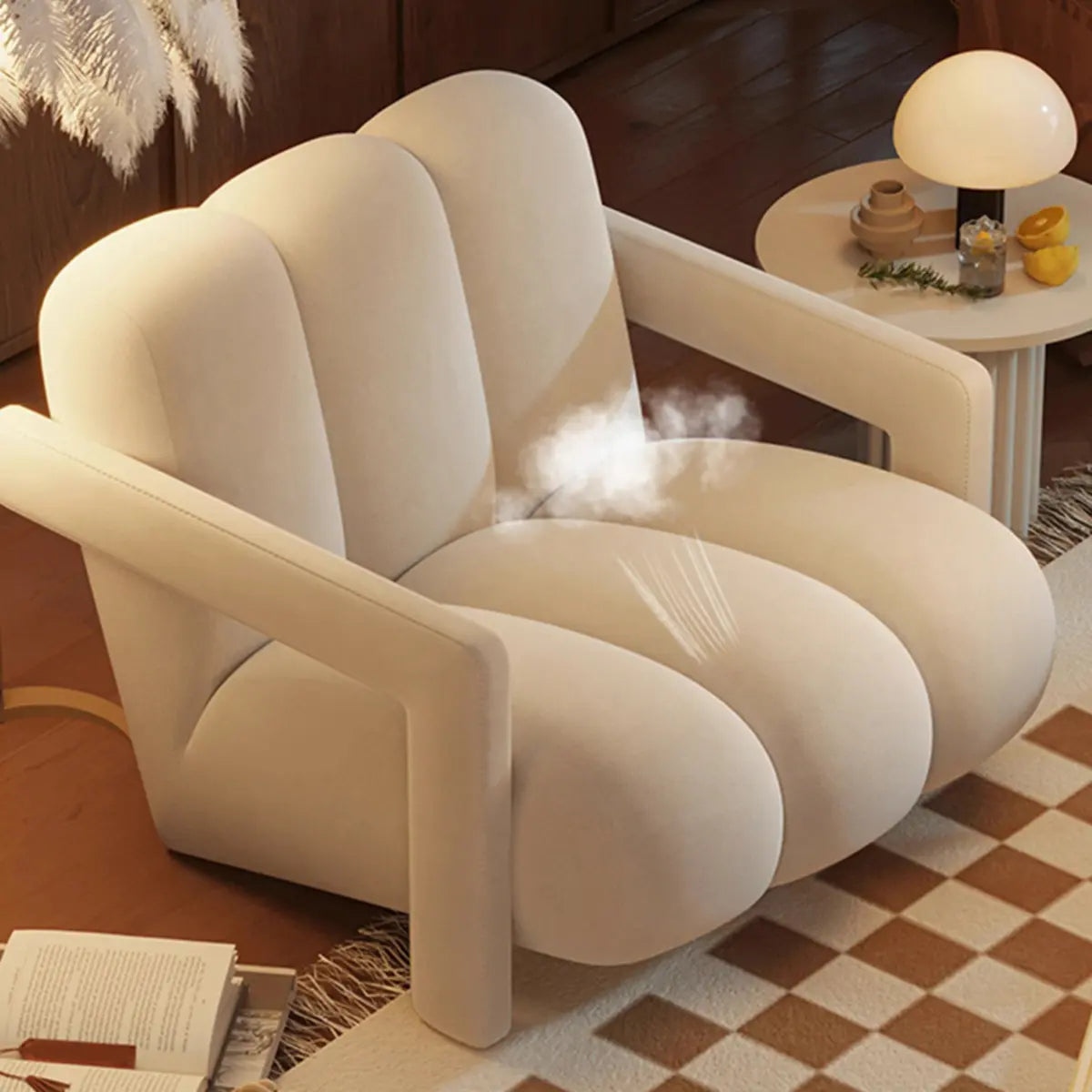 Beige-Khaki Scratch Resistant Flannel Lounge Chair Image - 12