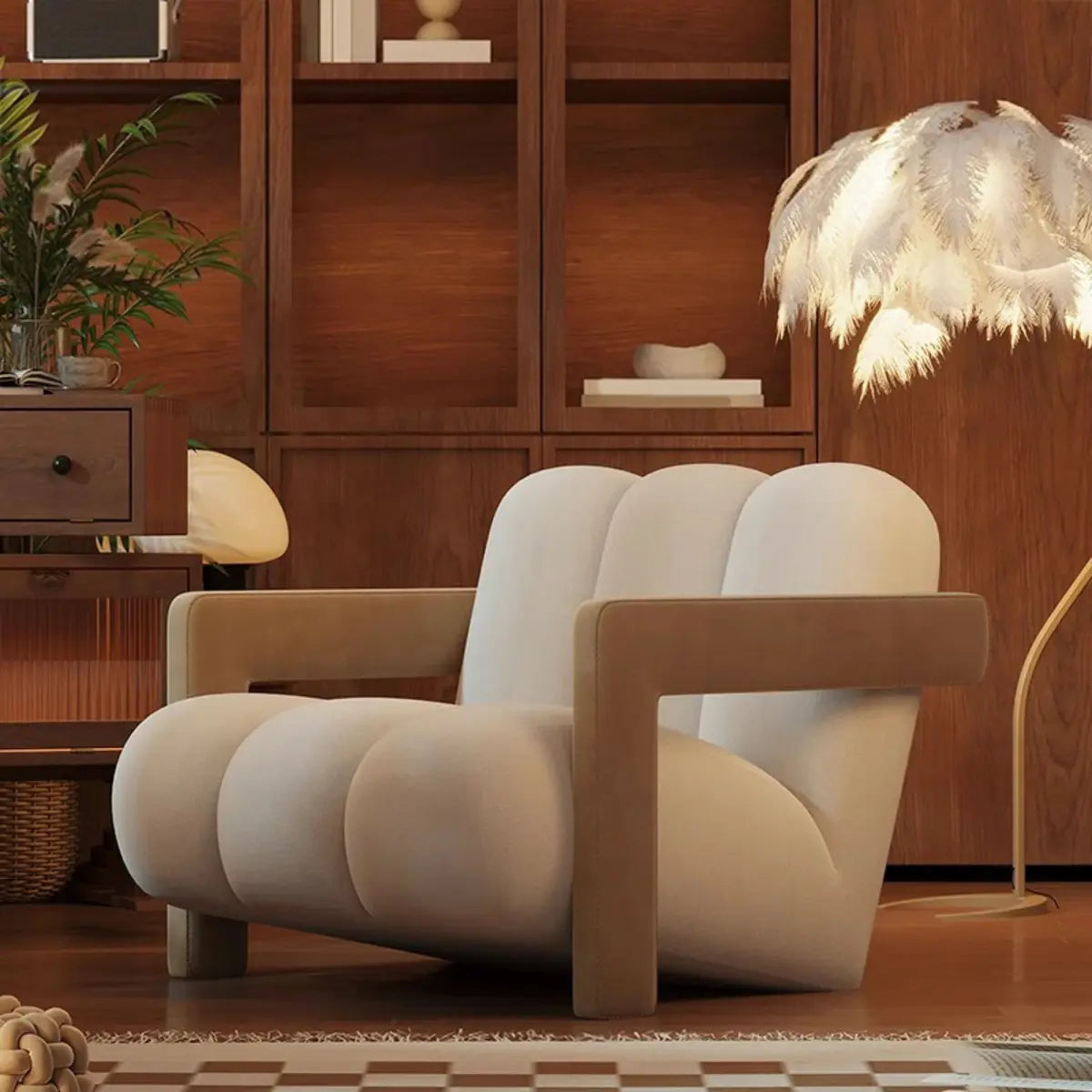 Beige-Khaki Scratch Resistant Flannel Lounge Chair Image - 13