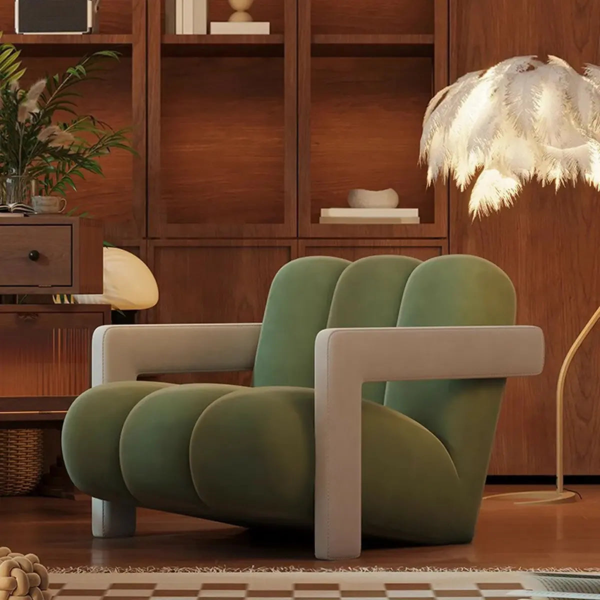 Beige-Khaki Scratch Resistant Flannel Lounge Chair Image - 15