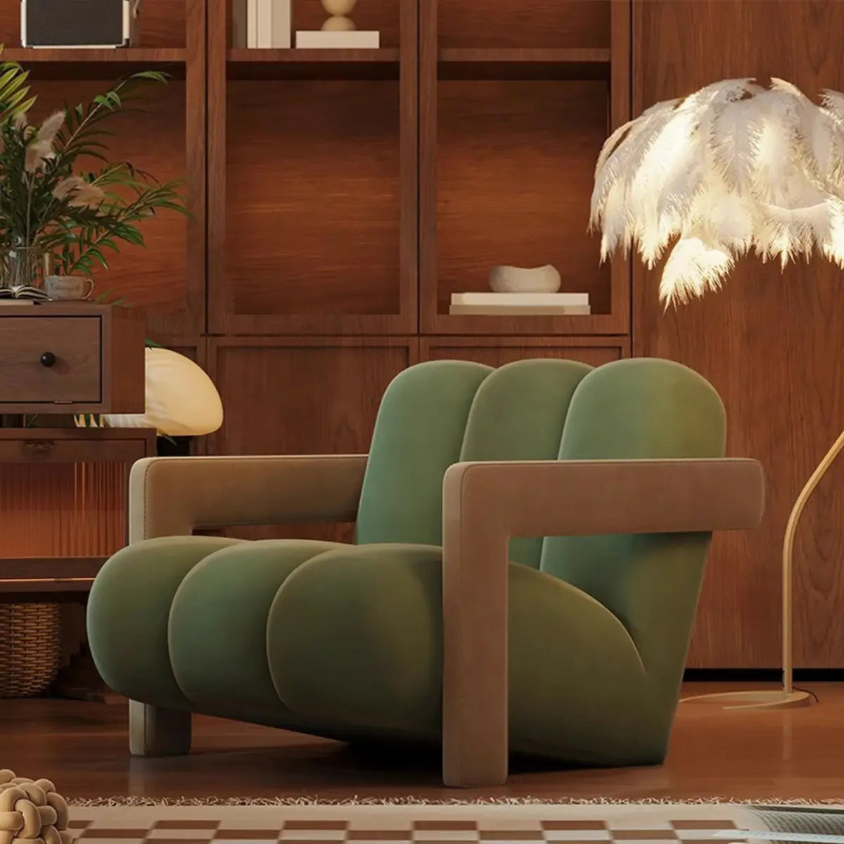 Beige-Khaki Scratch Resistant Flannel Lounge Chair Image - 17