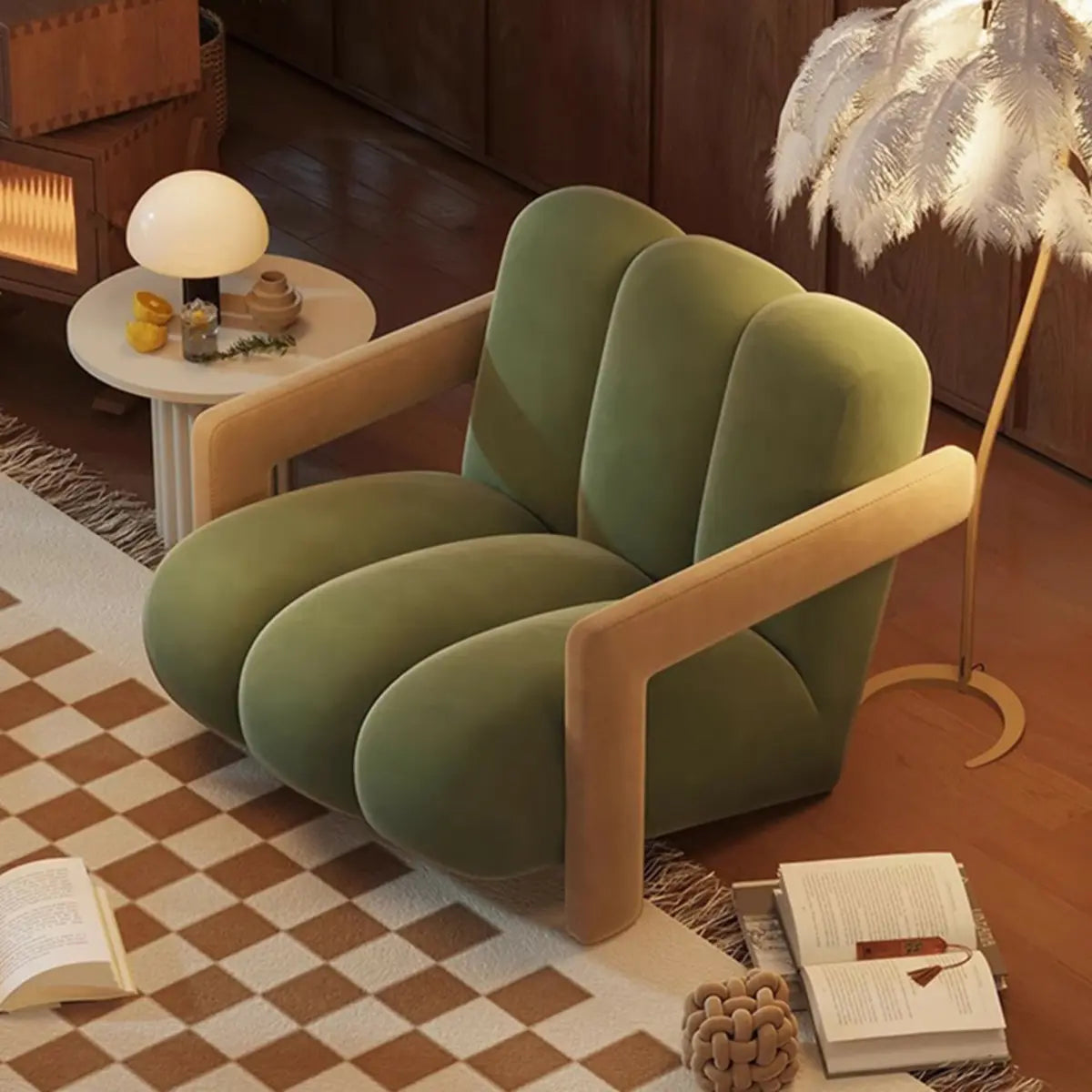 Beige-Khaki Scratch Resistant Flannel Lounge Chair Image - 19