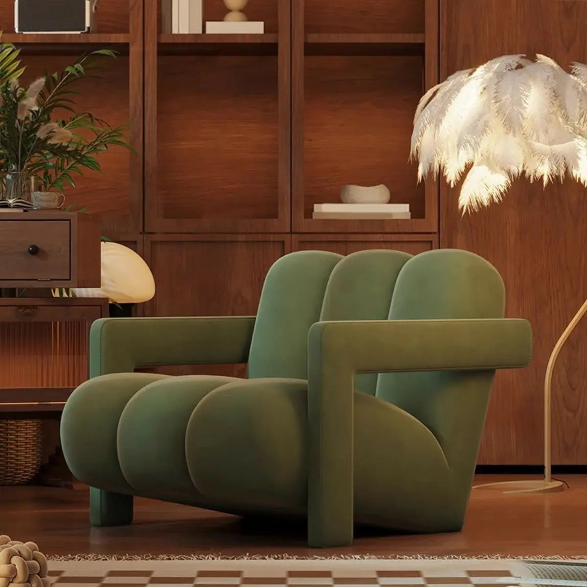 Beige-Khaki Scratch Resistant Flannel Lounge Chair Image - 2