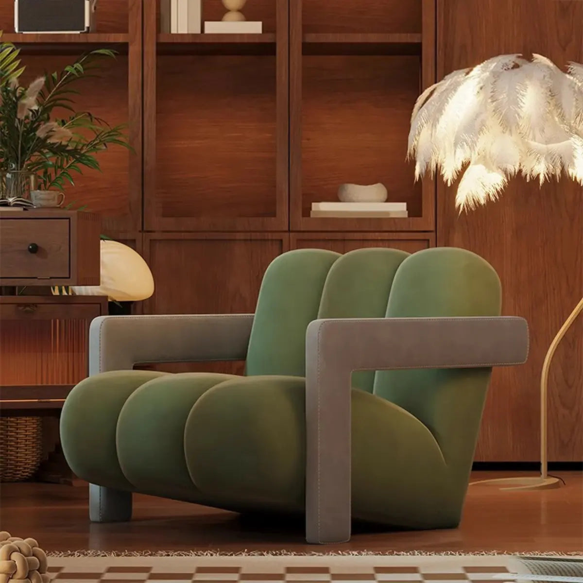 Beige-Khaki Scratch Resistant Flannel Lounge Chair Image - 3