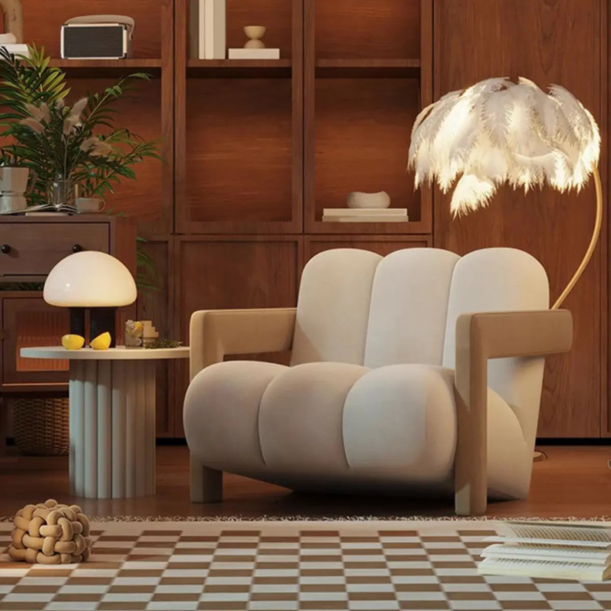 Beige-Khaki Scratch Resistant Flannel Lounge Chair Image - 4