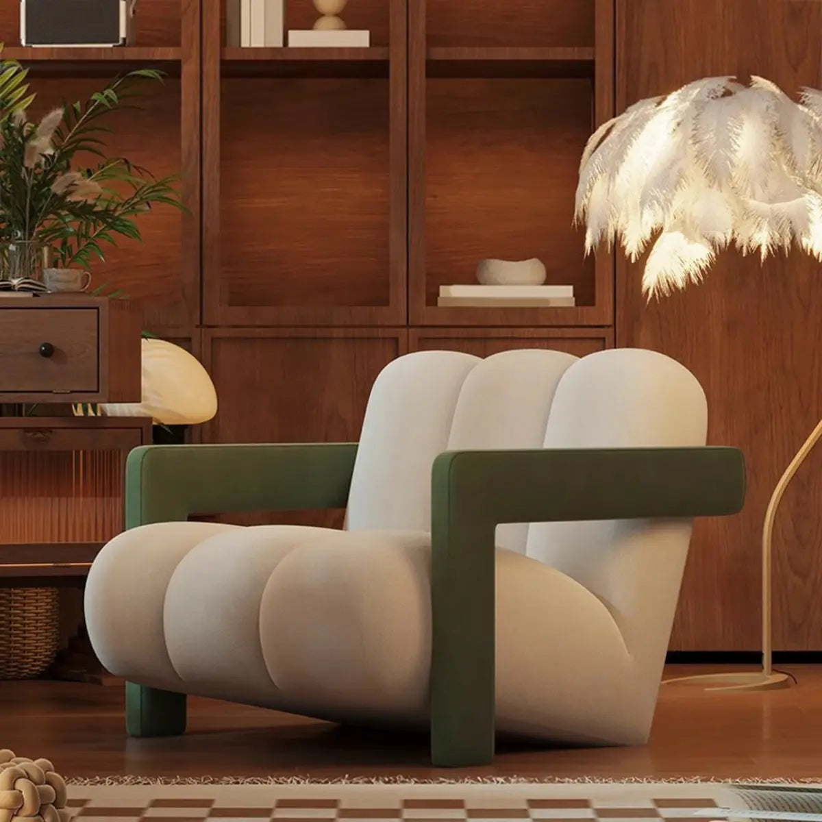 Beige-Khaki Scratch Resistant Flannel Lounge Chair Image - 5