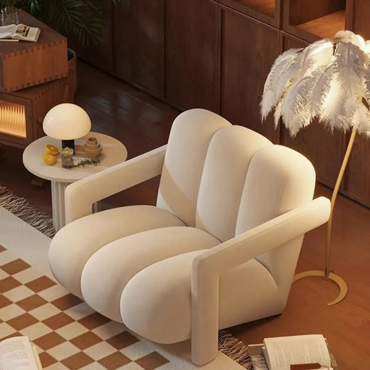 Beige-Khaki Scratch Resistant Flannel Lounge Chair Image - 6