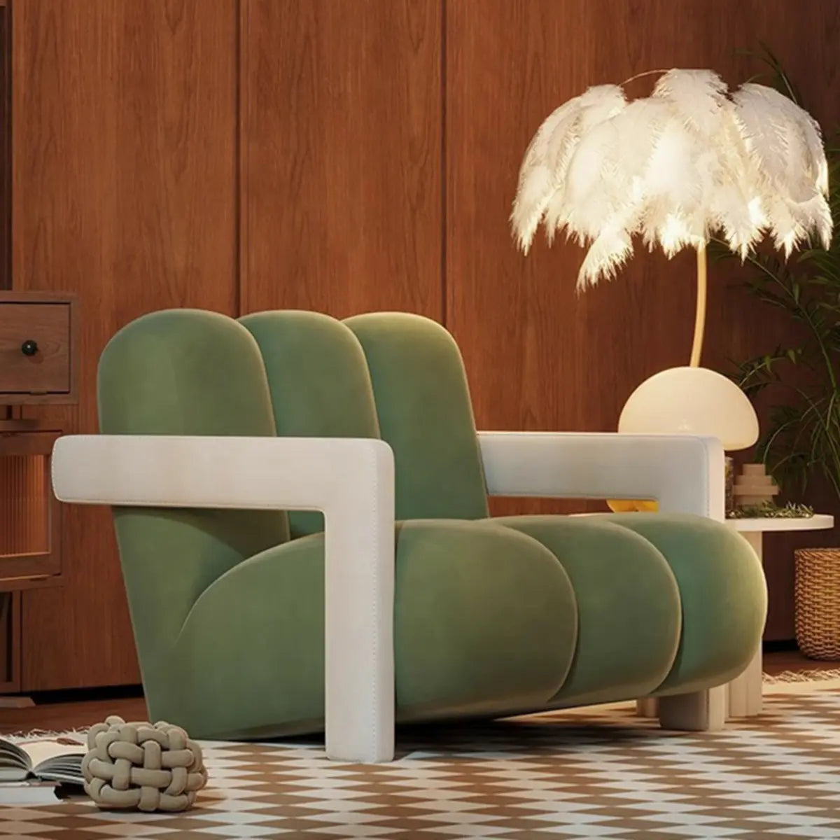 Beige-Khaki Scratch Resistant Flannel Lounge Chair Image - 8