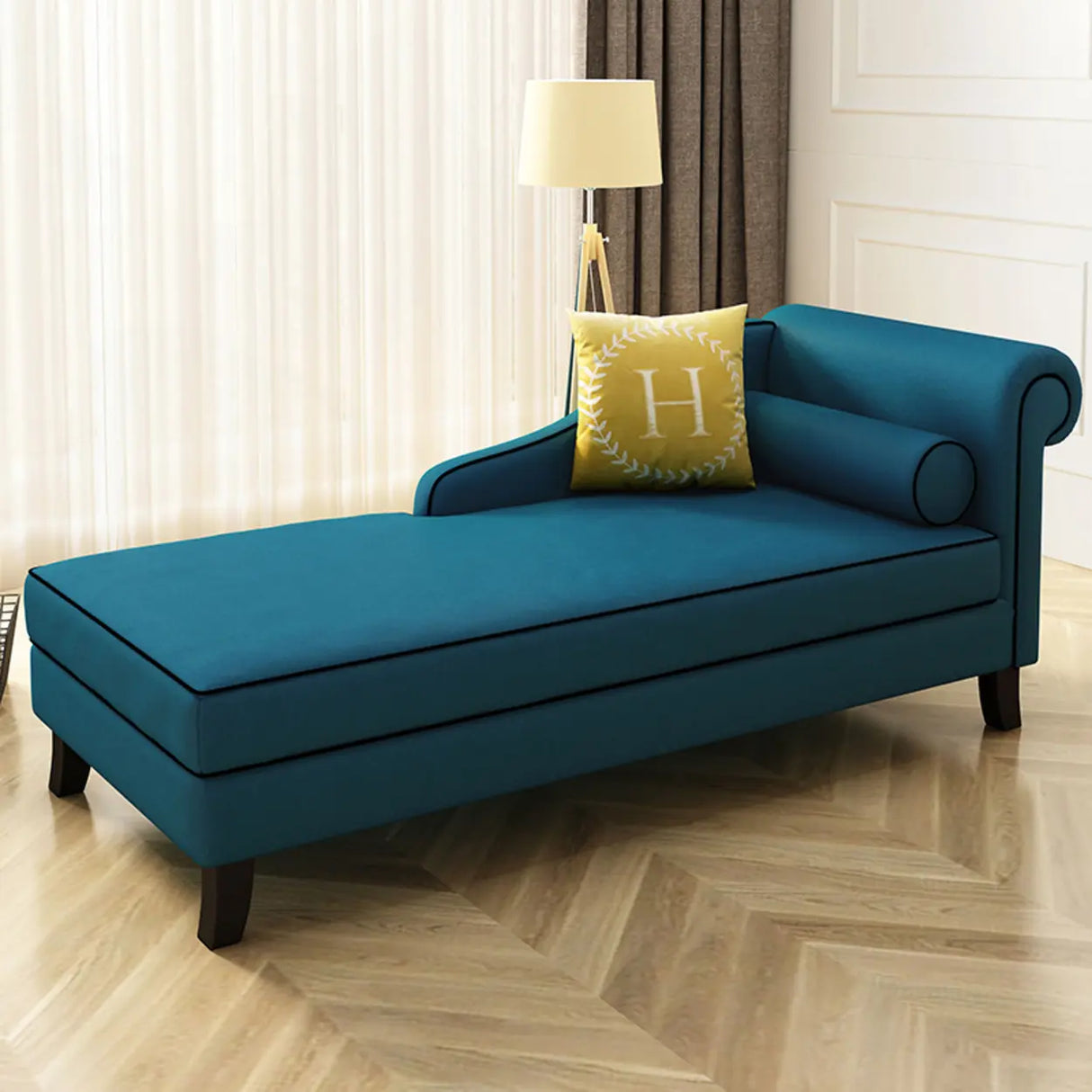 Beige Large Reclining Fabric Chaise Lounge with Pillow Image - 14