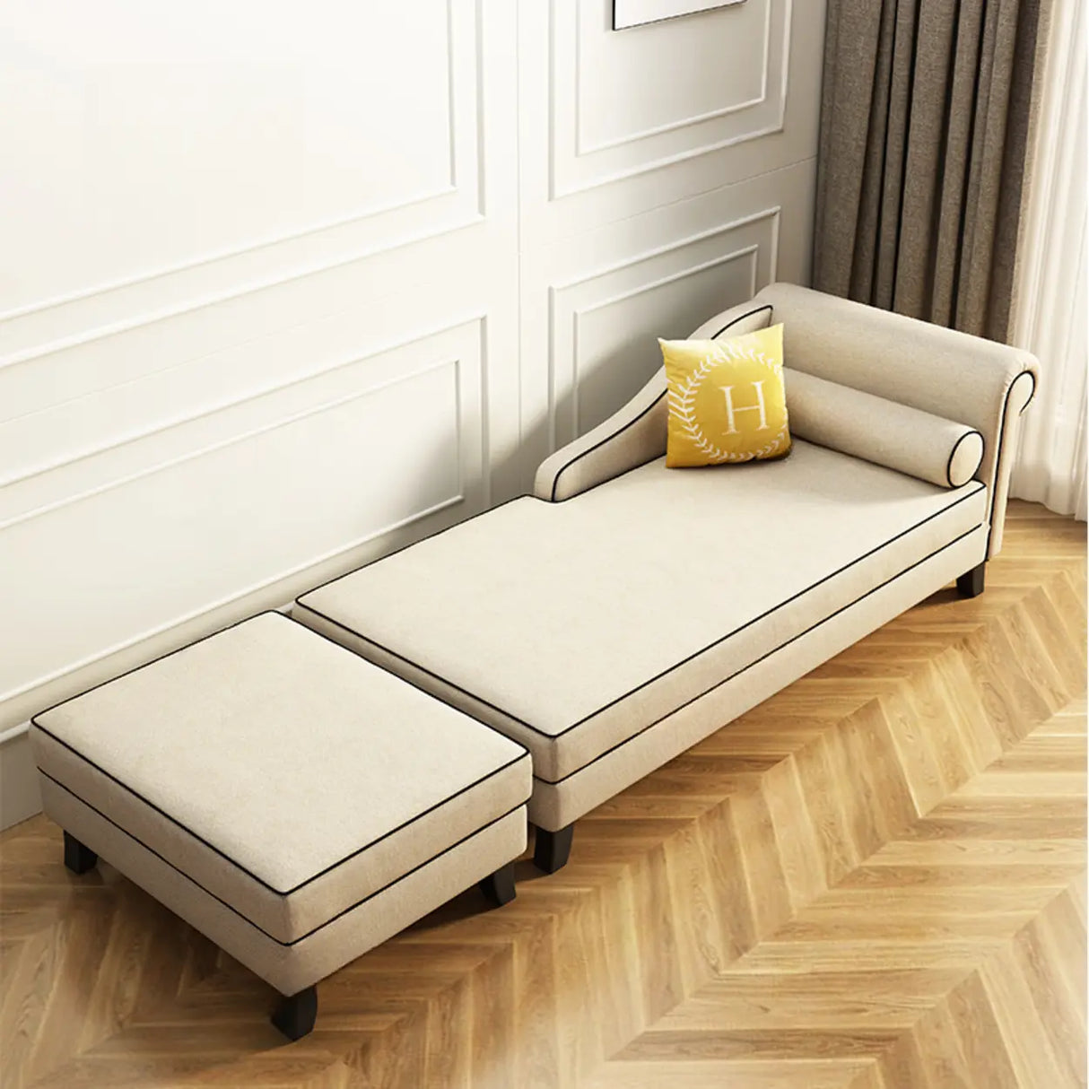 Beige Large Reclining Fabric Chaise Lounge with Pillow Image - 1