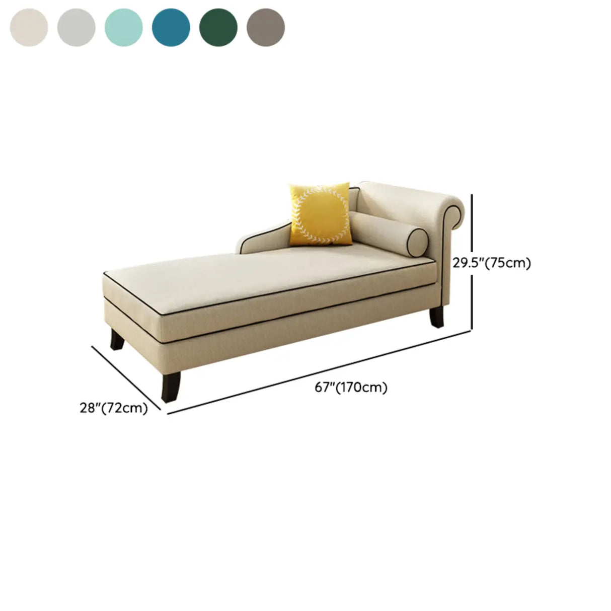 Beige Large Reclining Fabric Chaise Lounge with Pillow