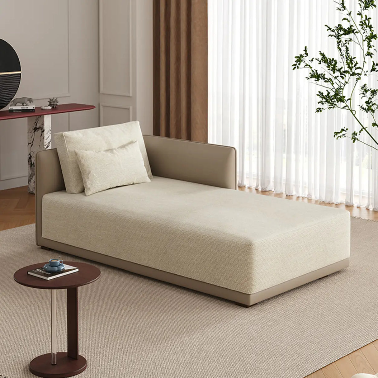 Beige Large Rectangular Reclining Fabric Lounger Sofa Image - 1