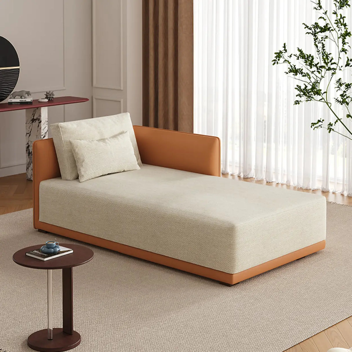 Beige Large Rectangular Reclining Fabric Lounger Sofa Image - 3