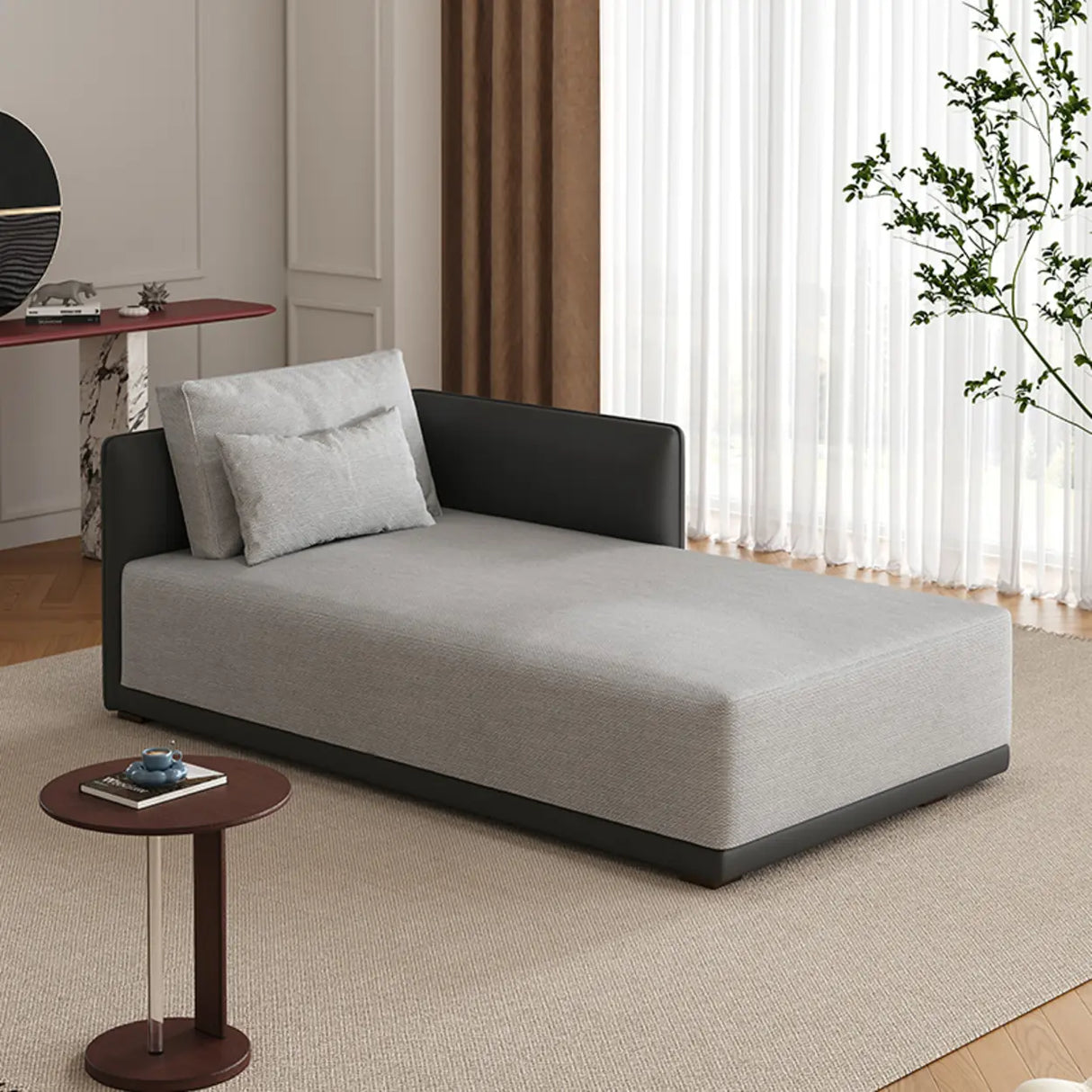 Beige Large Rectangular Reclining Fabric Lounger Sofa Image - 7