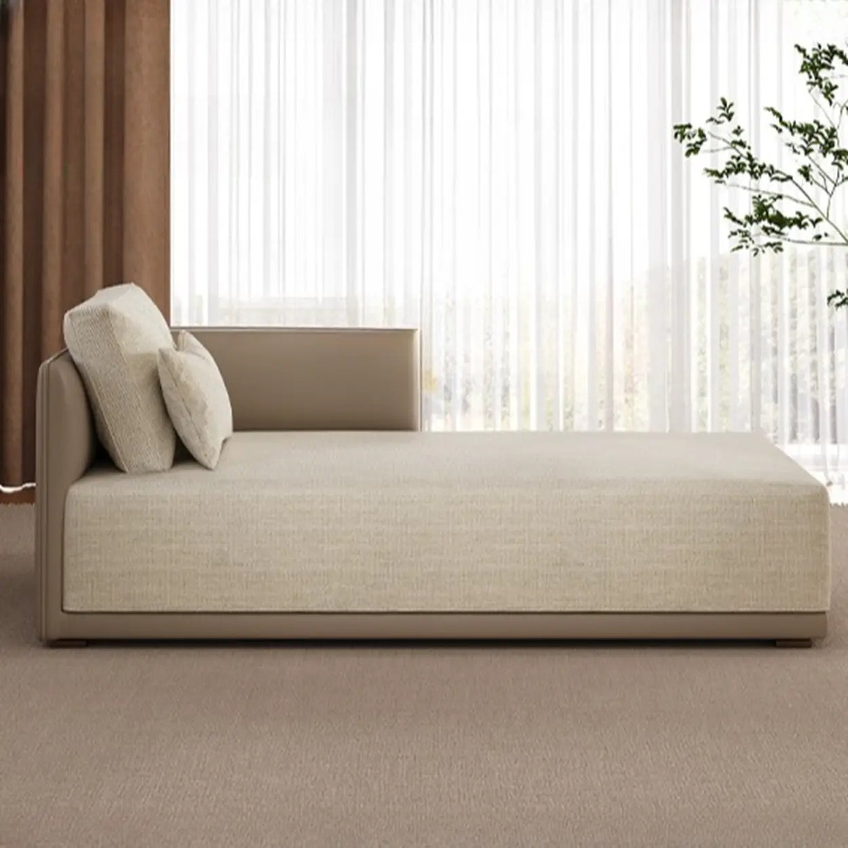 Beige Large Rectangular Reclining Fabric Lounger Sofa Image - 8