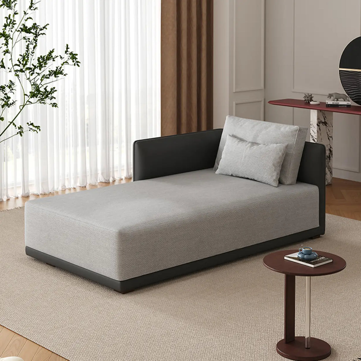 Beige Large Rectangular Reclining Fabric Lounger Sofa Image - 9